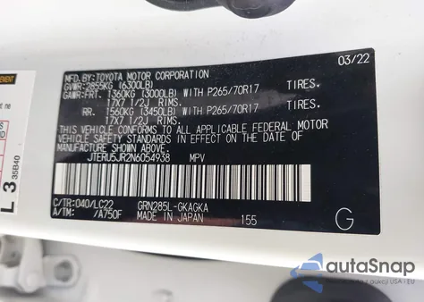 2022 Toyota 4Runner Trd Off Road Premium из США, поврежденный, VIN JTERU5JR2N6054938